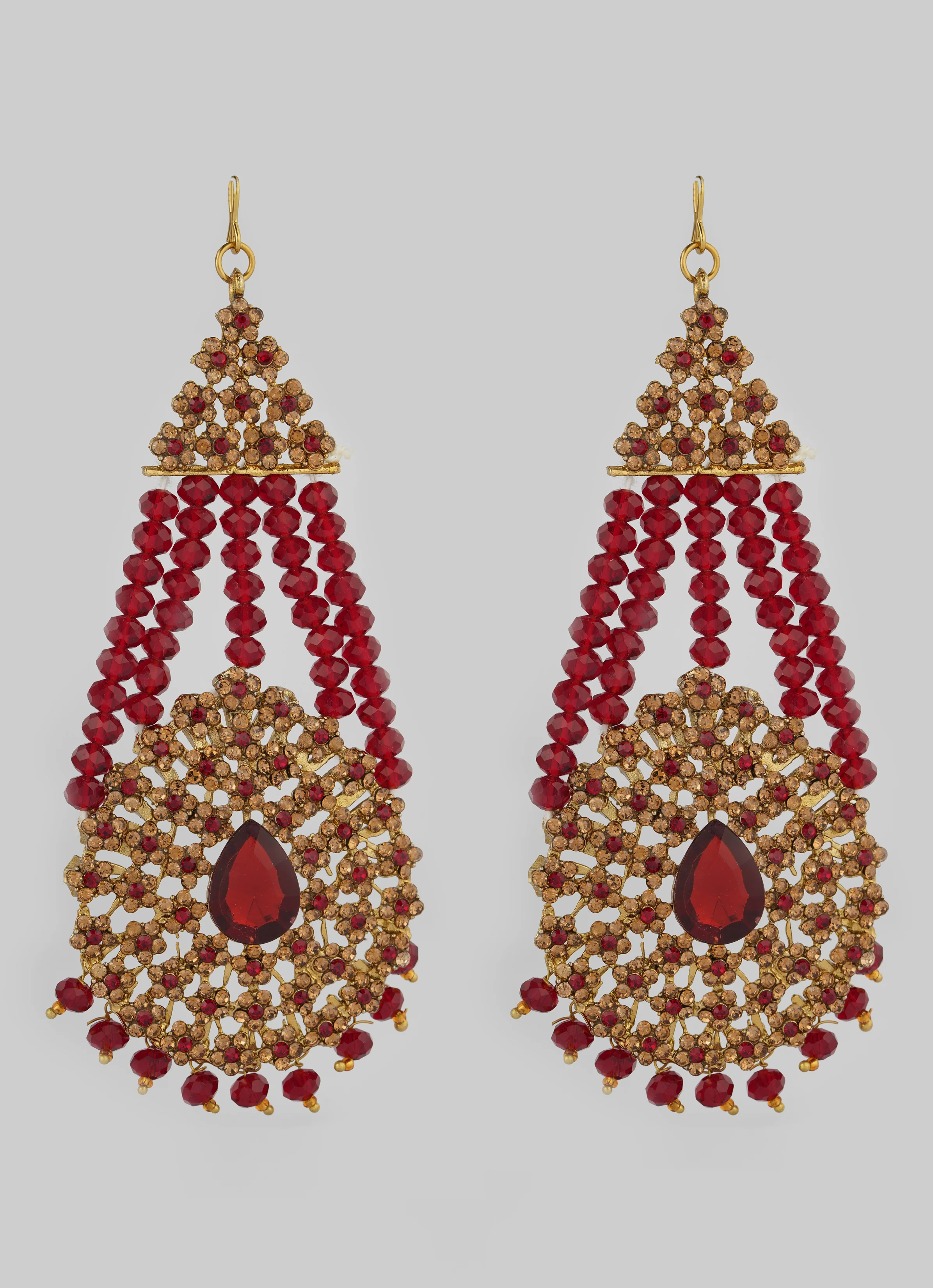 Gold Diamante Bridal Jewelry Set with Maroon Crystal Beads - Complete Wedding Set - Image 6