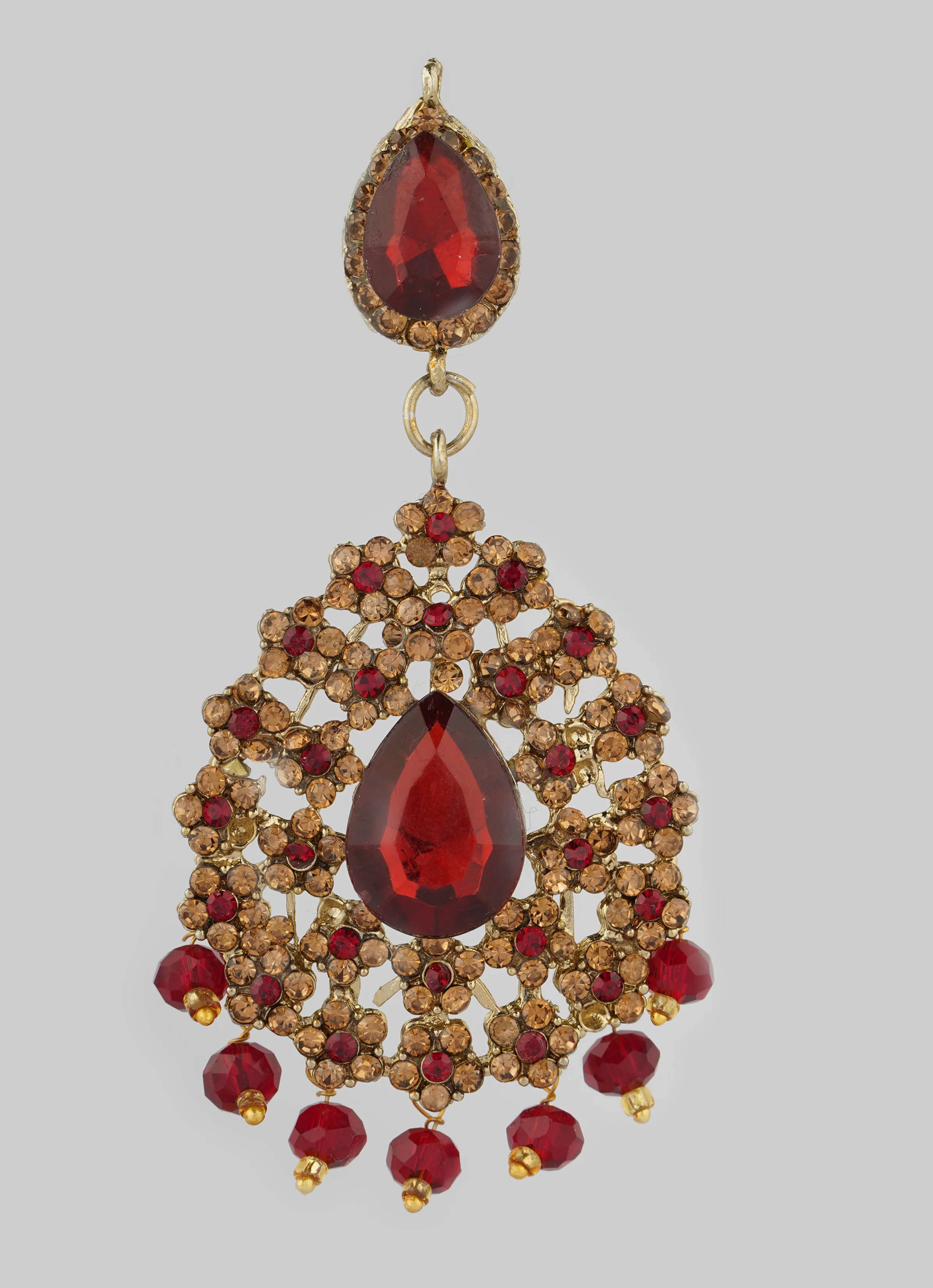 Gold Diamante Bridal Jewelry Set with Maroon Crystal Beads - Complete Wedding Set - Image 7