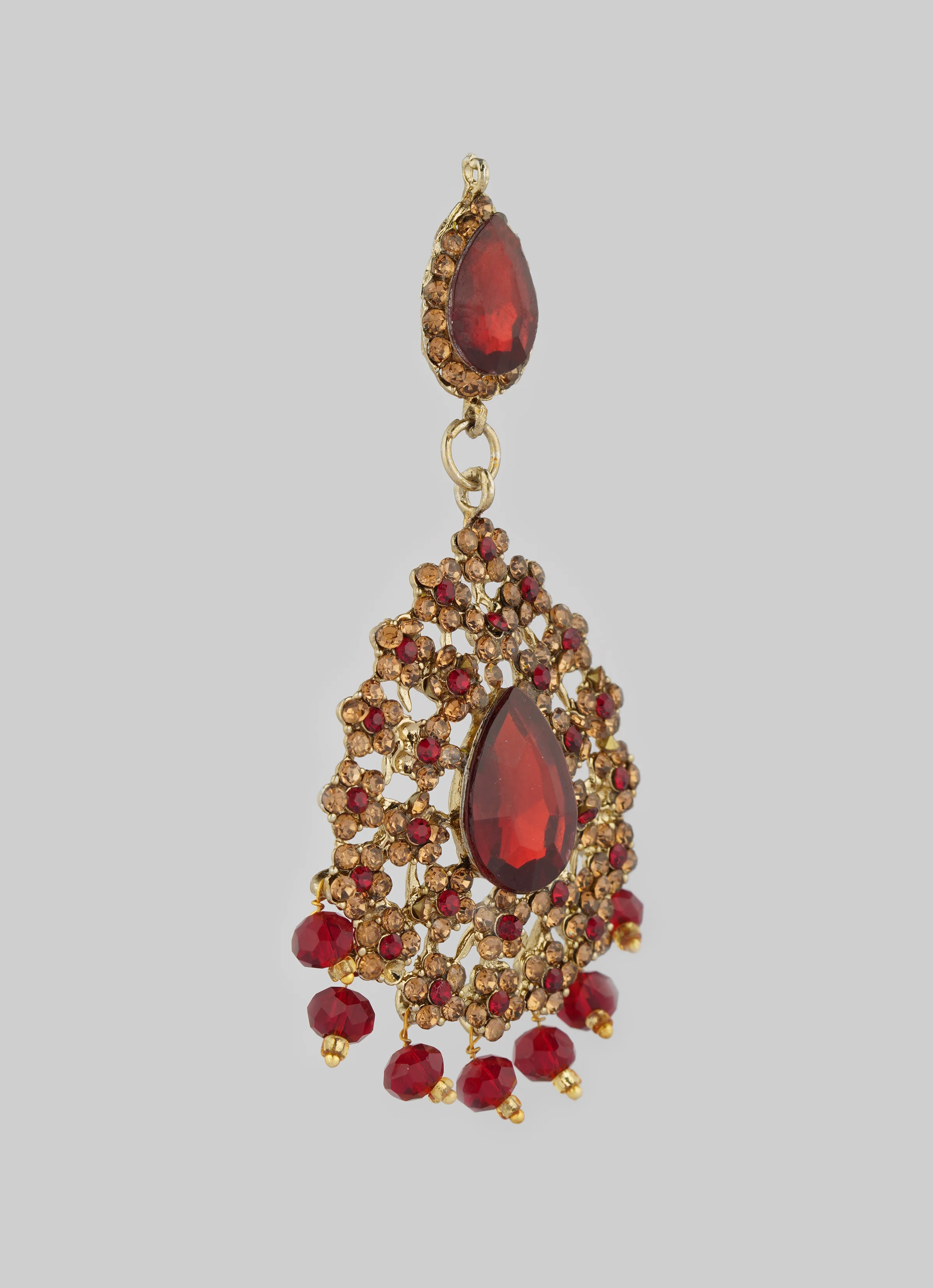 Gold Diamante Bridal Jewelry Set with Maroon Crystal Beads - Complete Wedding Set - Image 8