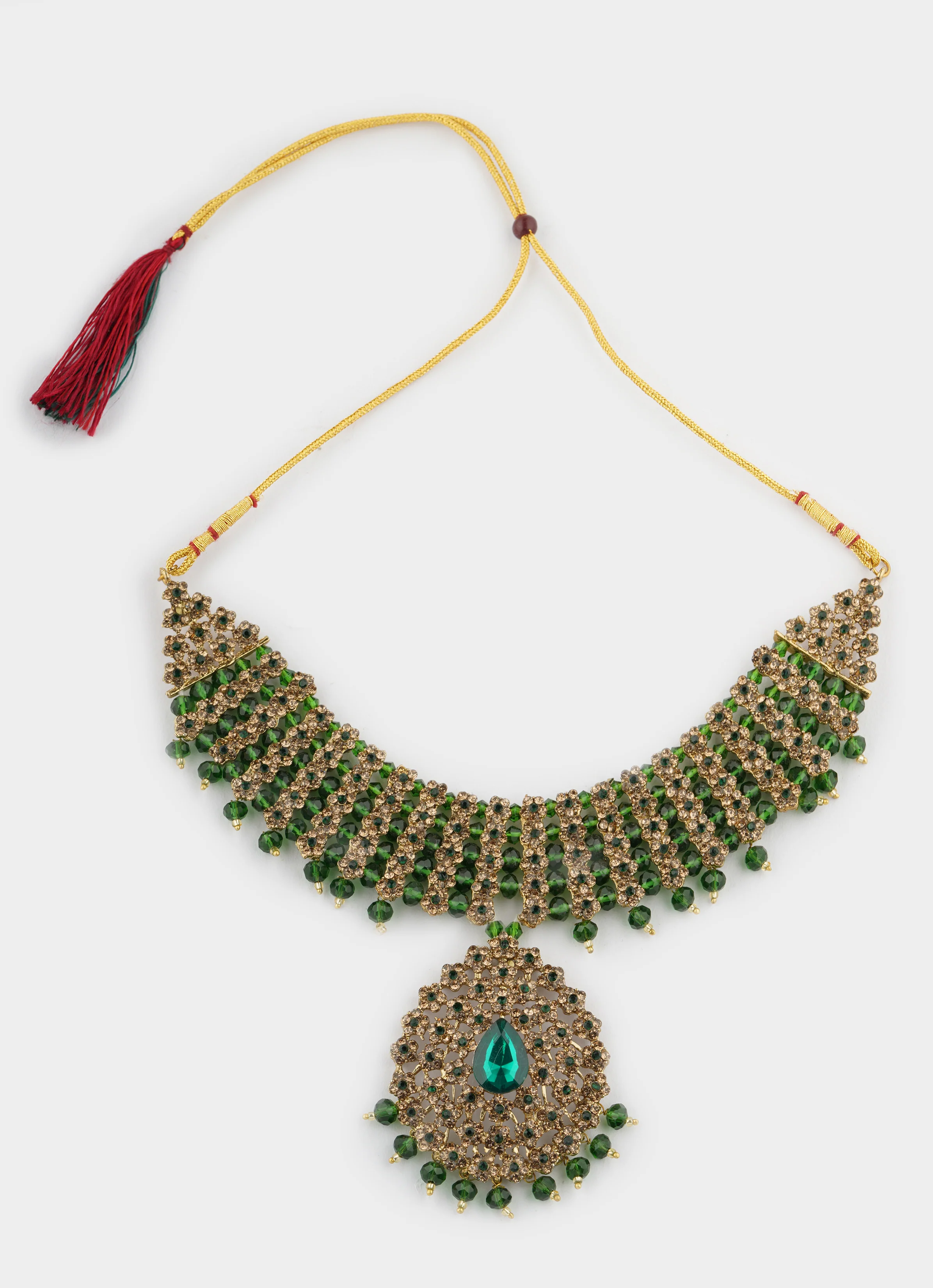 Gold Diamante Bridal Jewelry Set with Dark Green Crystal Beads - Complete Wedding Set - Image 3