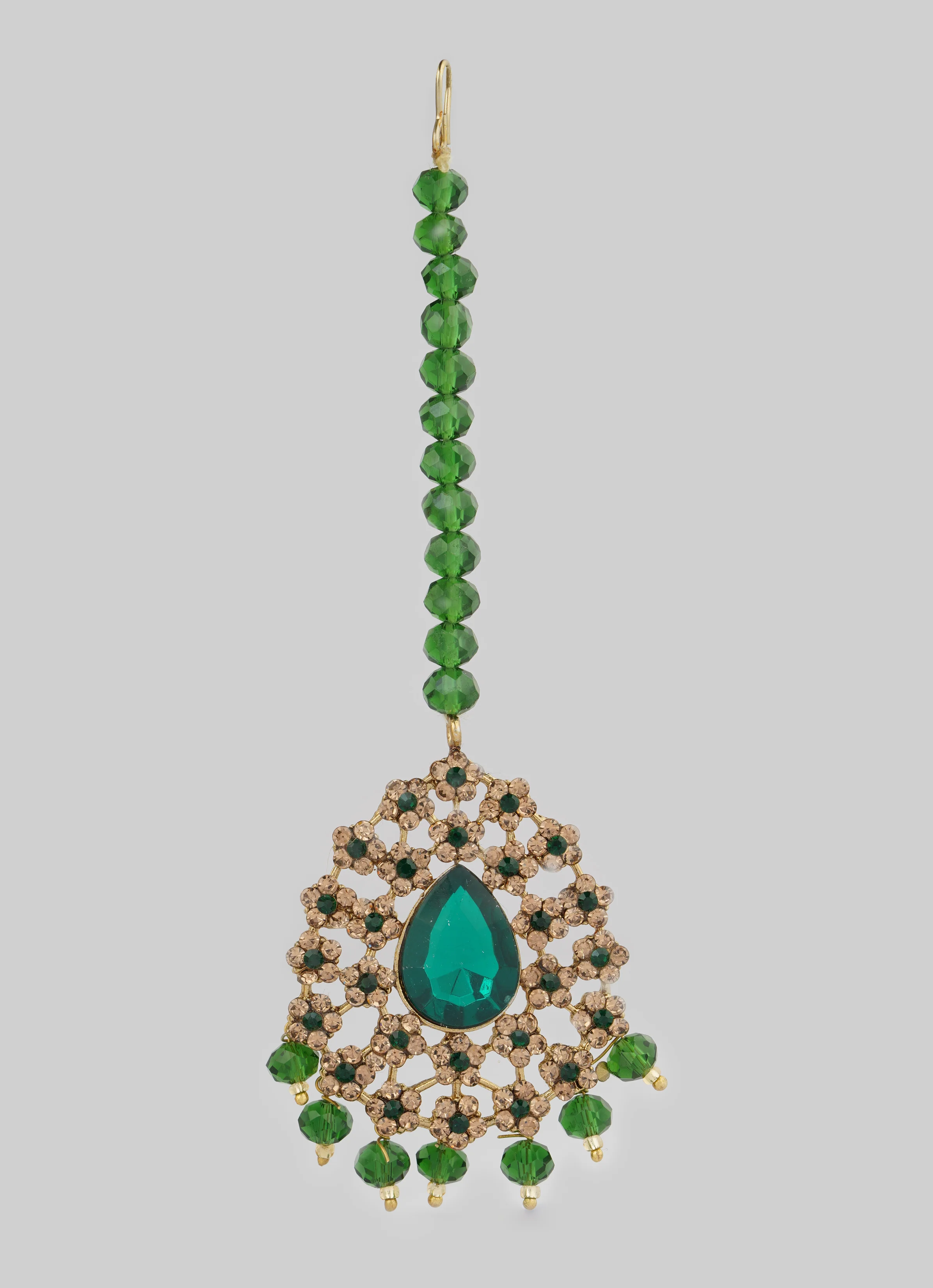 Gold Diamante Bridal Jewelry Set with Dark Green Crystal Beads - Complete Wedding Set - Image 4
