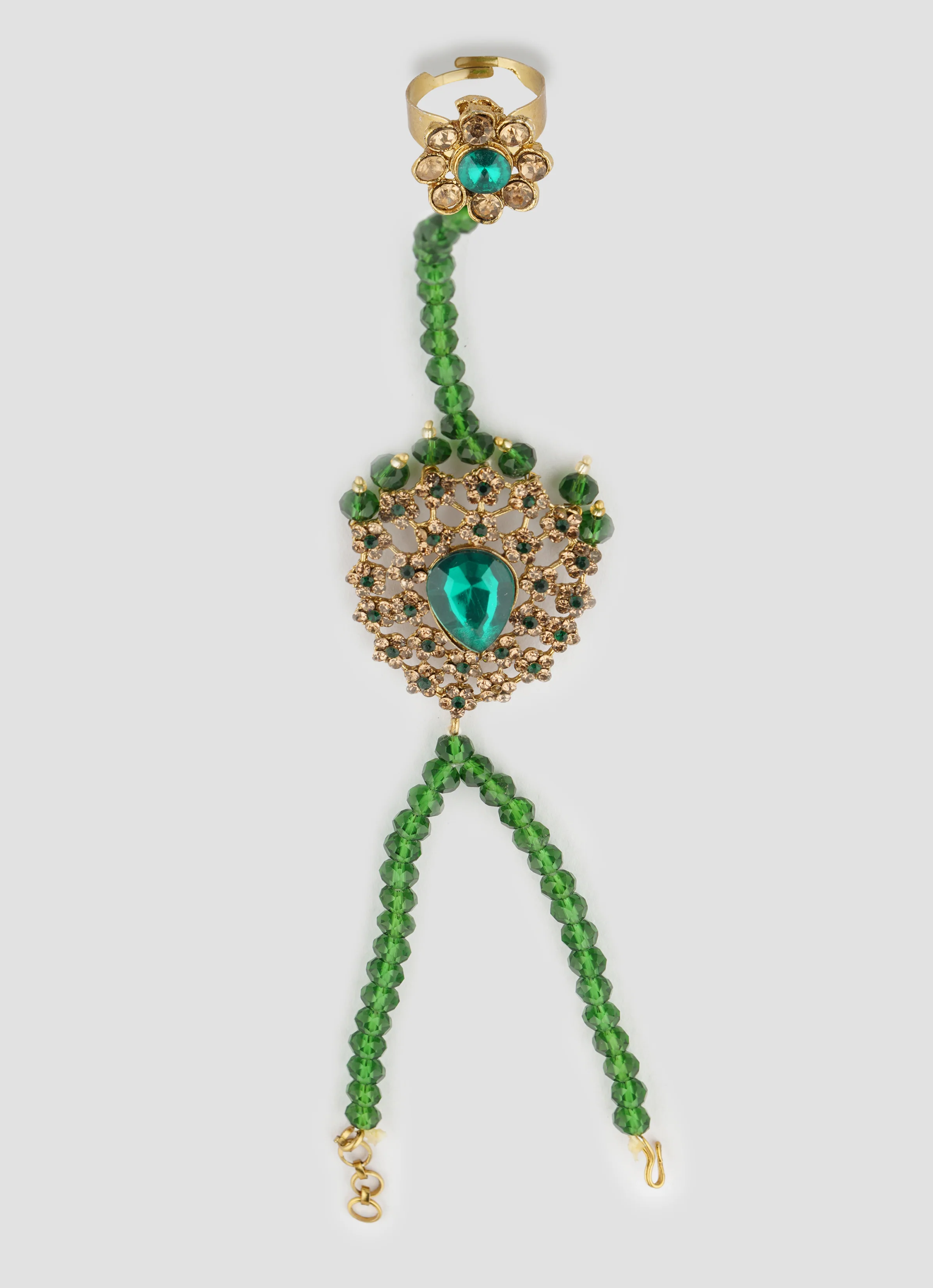 Gold Diamante Bridal Jewelry Set with Dark Green Crystal Beads - Complete Wedding Set - Image 6
