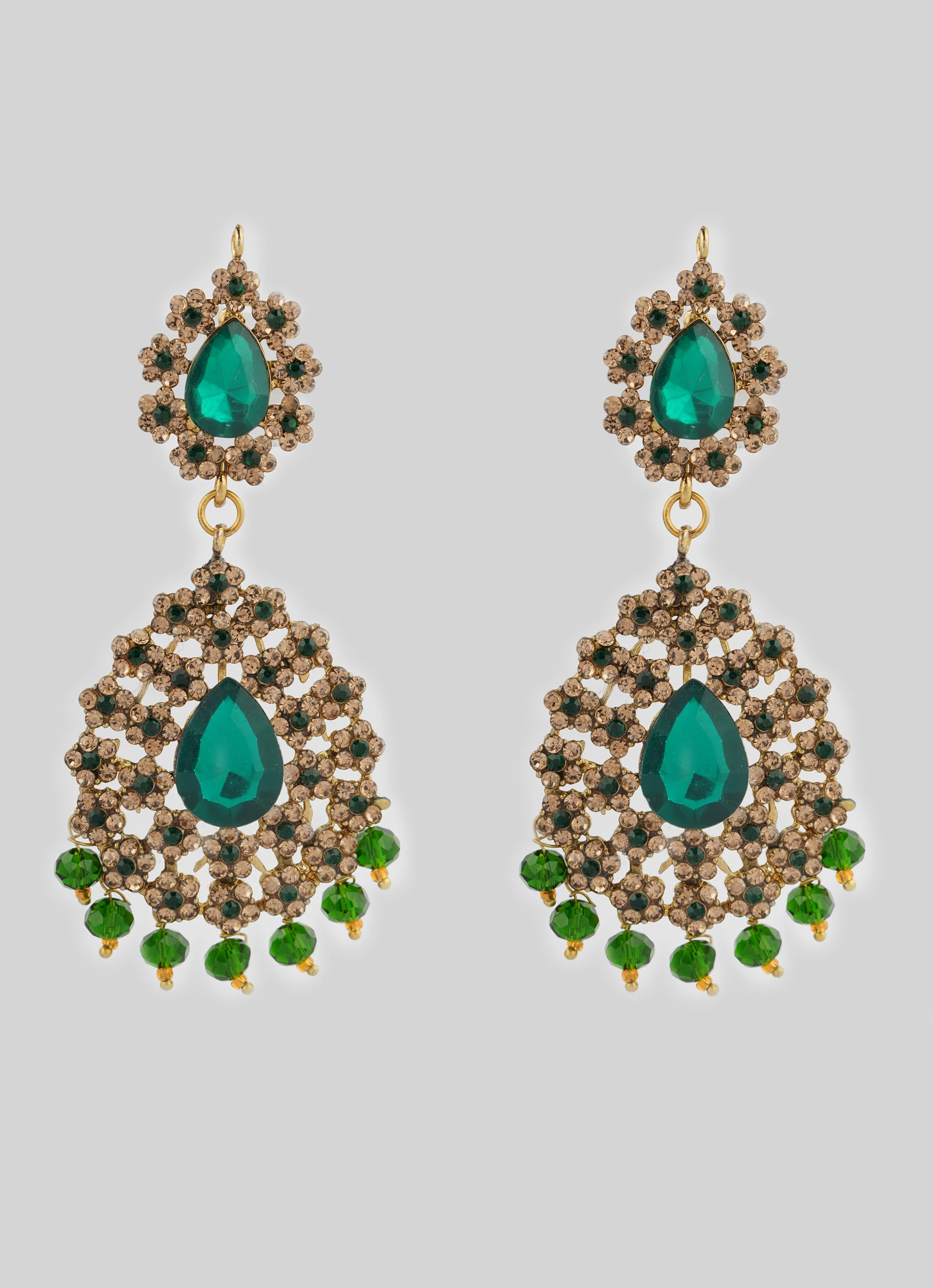 Gold Diamante Bridal Jewelry Set with Dark Green Crystal Beads - Complete Wedding Set - Image 7