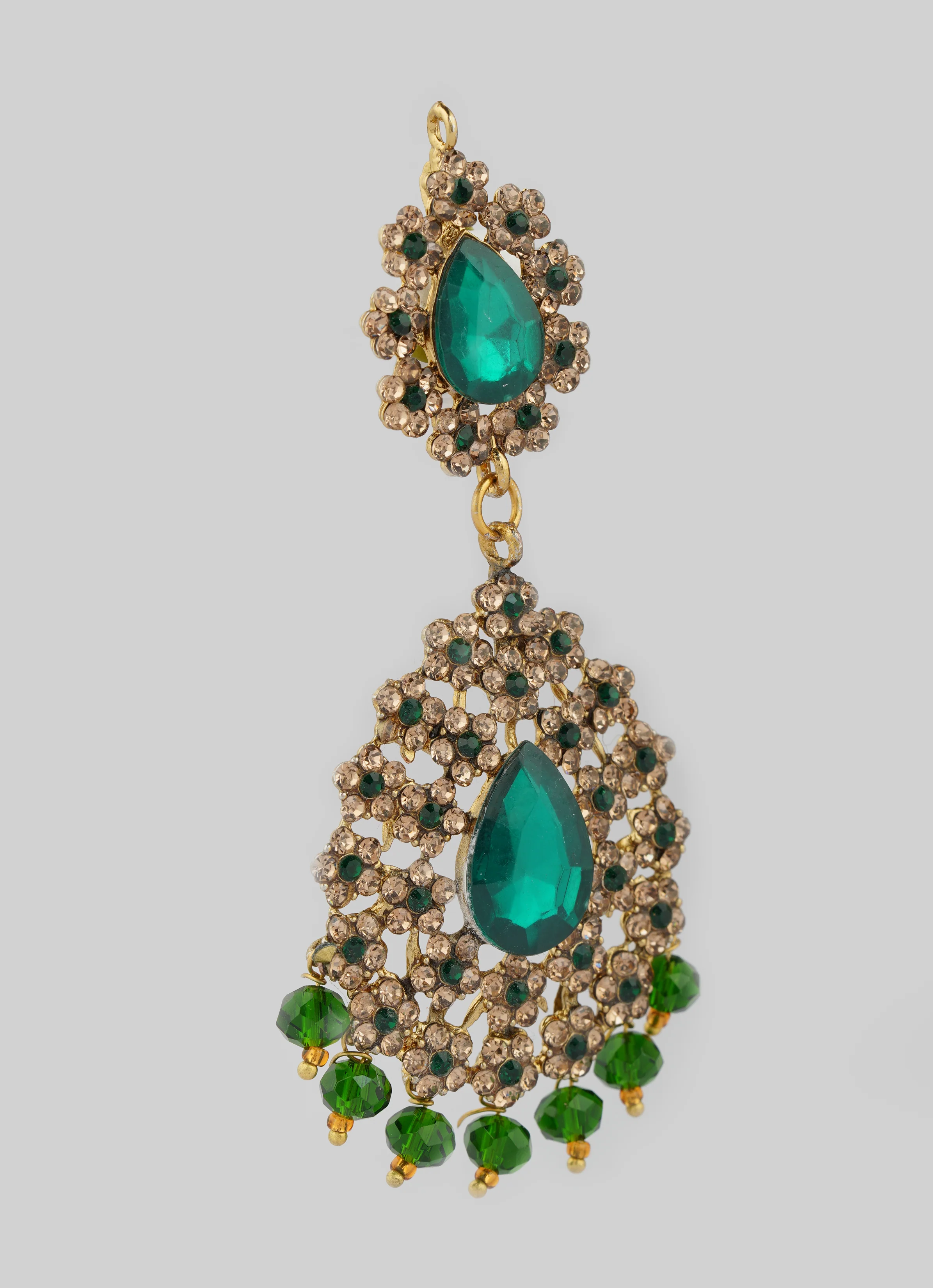 Gold Diamante Bridal Jewelry Set with Dark Green Crystal Beads - Complete Wedding Set - Image 8