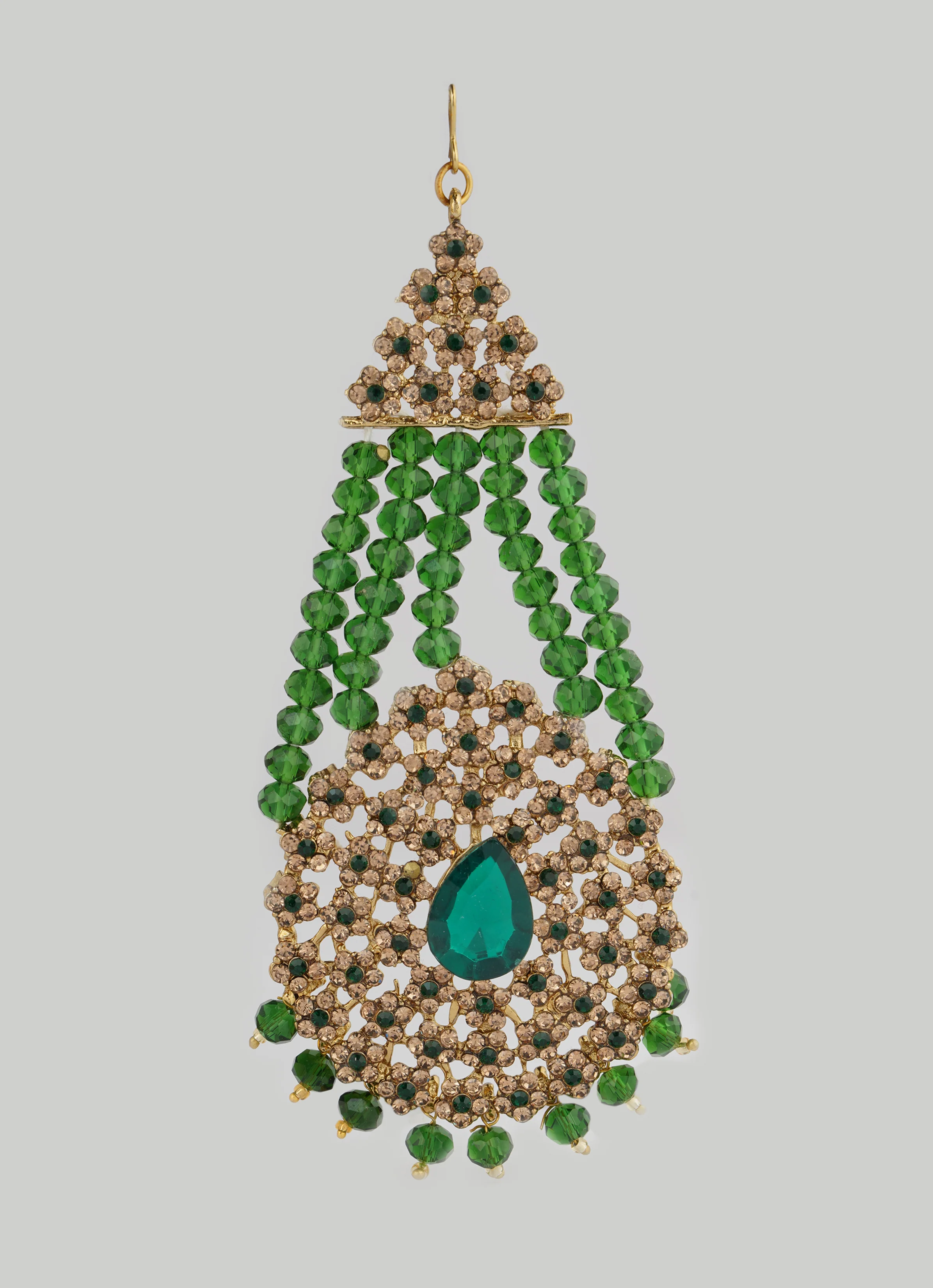 Gold Diamante Bridal Jewelry Set with Dark Green Crystal Beads - Complete Wedding Set - Image 9