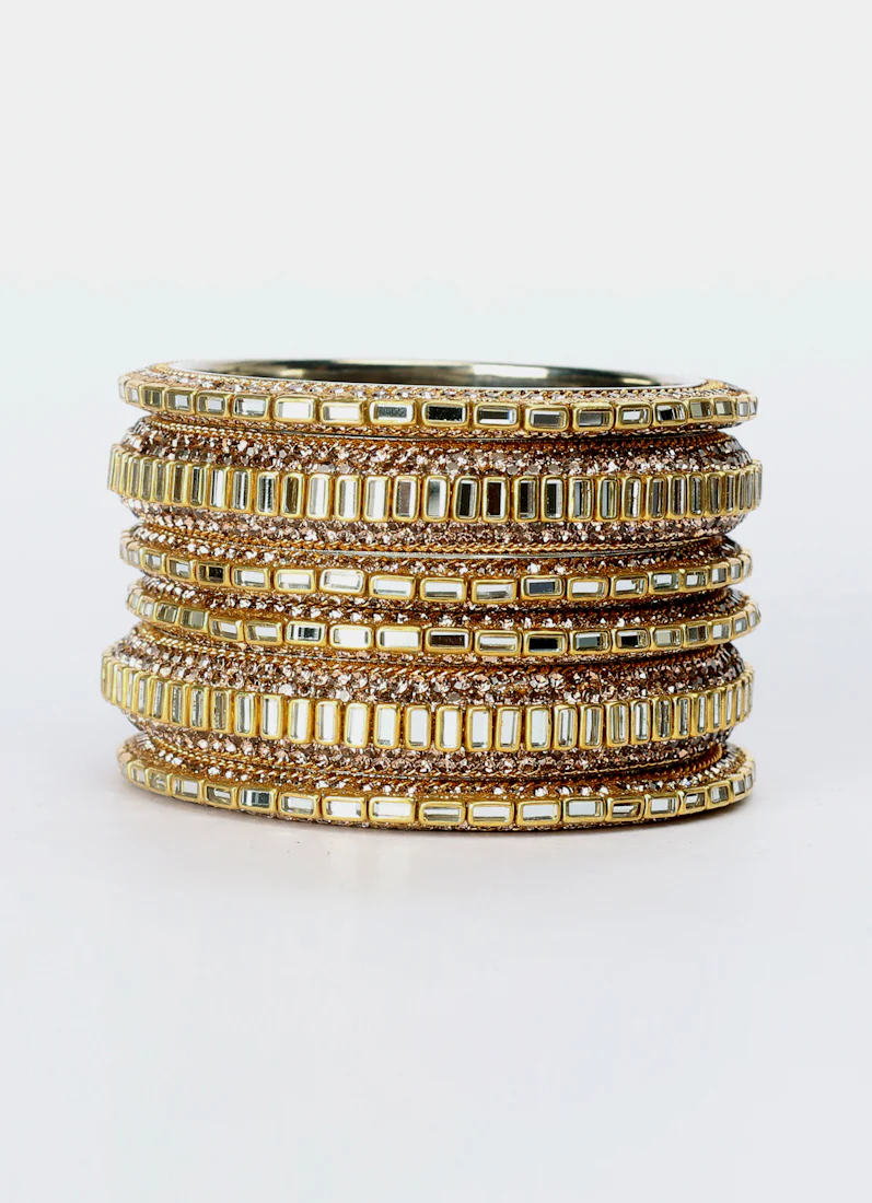 Gold Diamonte Mirror Bangle Set Elegant Statement Jewelry - Image 2