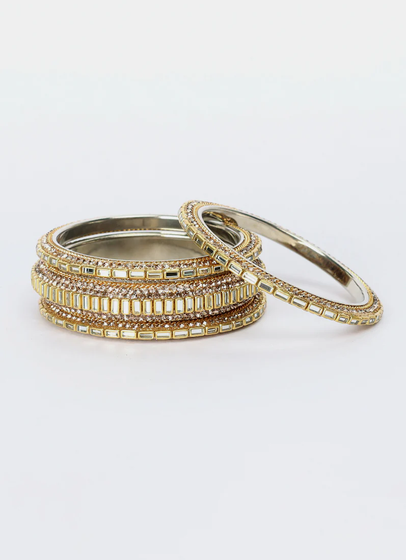 Gold Diamonte Mirror Bangle Set Elegant Statement Jewelry - Image 3