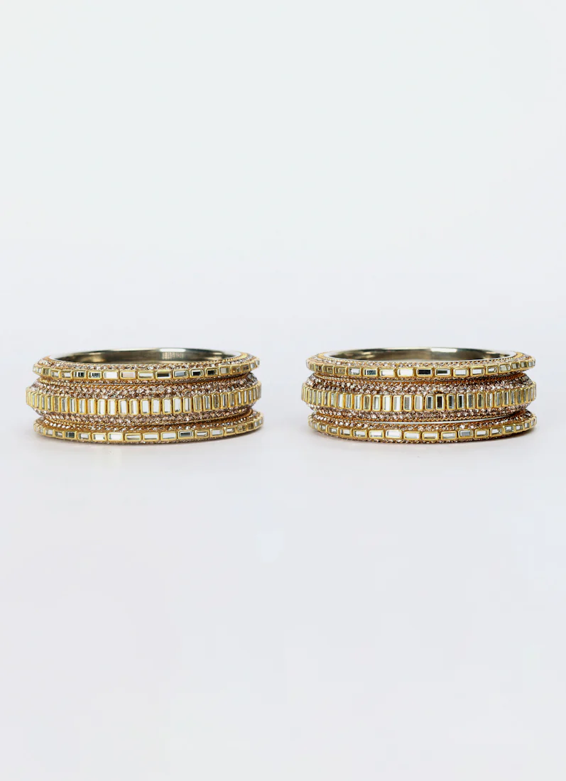 Gold Diamonte Mirror Bangle Set Elegant Statement Jewelry - Image 4
