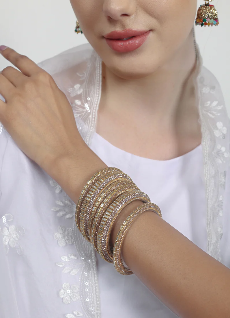 Gold Diamonte Mirror Bangle Set Elegant Statement Jewelry - Image 5