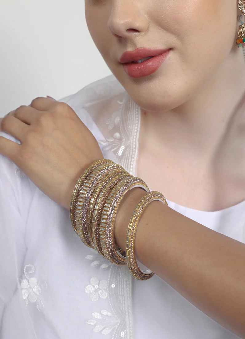 Gold Diamonte Mirror Bangle Set Elegant Statement Jewelry - Image 7
