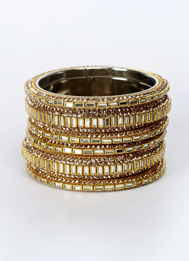 Gold Diamonte Mirror Bangle Set Elegant Statement Jewelry - Image 8