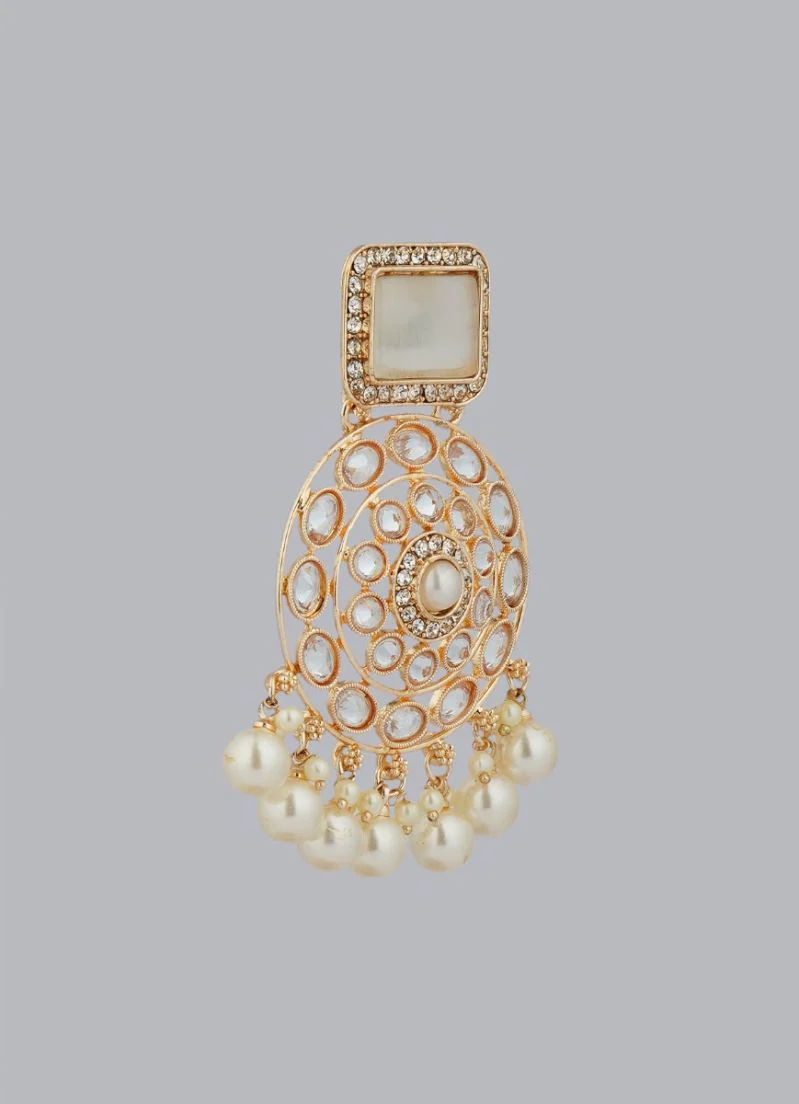 Gold Diamonte Pearl Jumki Earrings - Image 2