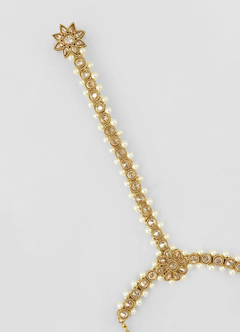 Gold Plated Pearl Hand Panja with Ring & Chain - Image 3
