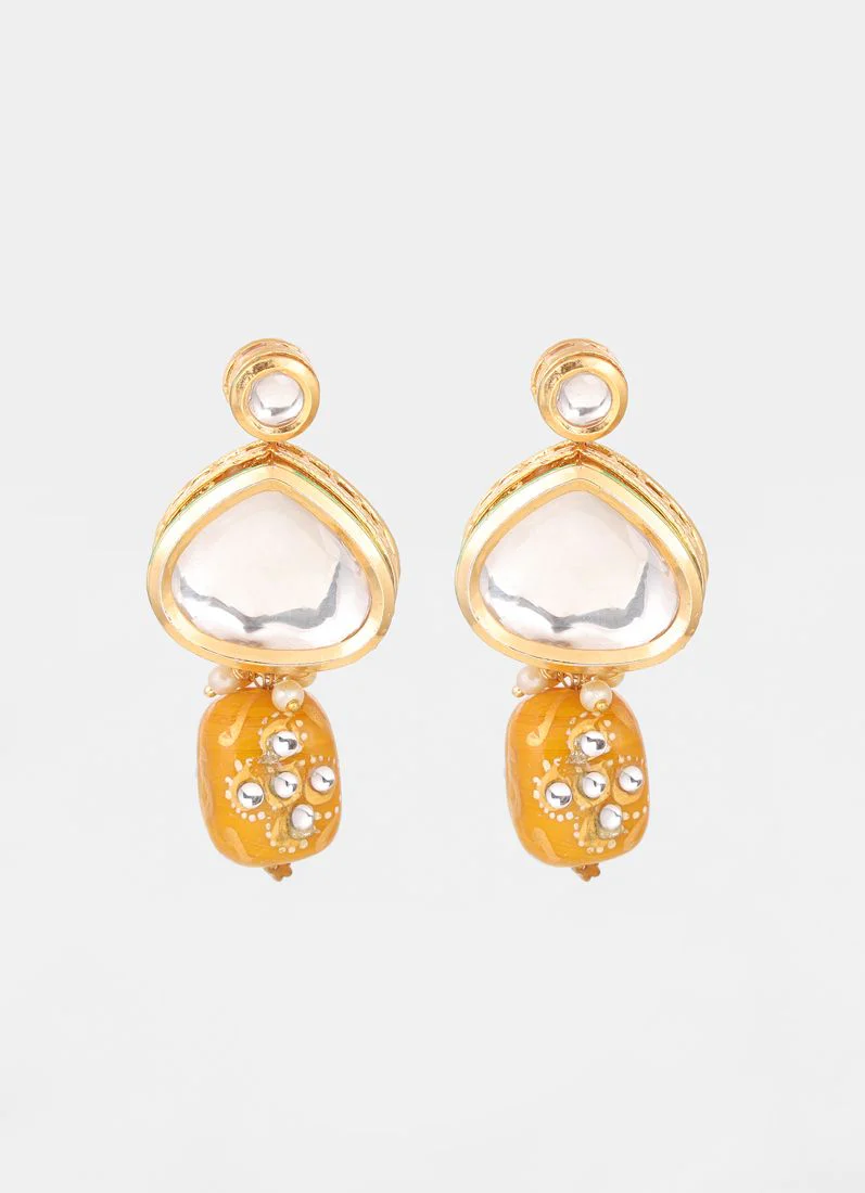 Gold-Mustard Mirror Kundan Necklace Set - Image 3