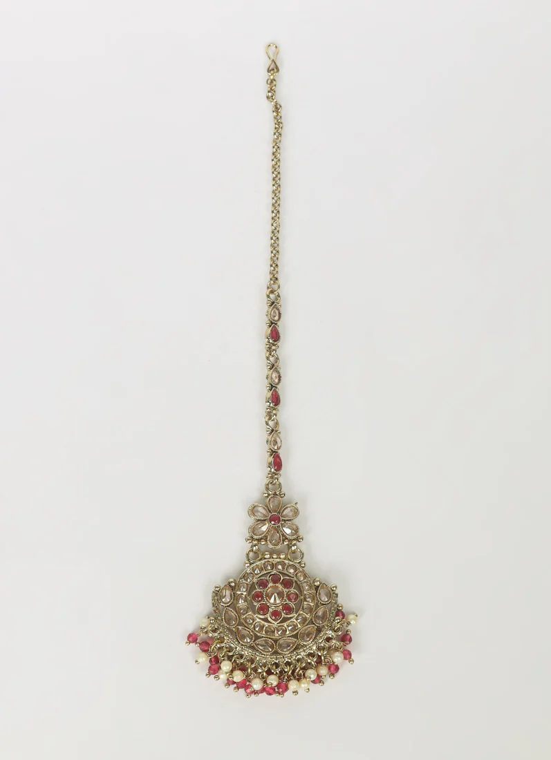 Gold Plated Bridal Tikka with Pearl, Crystal & LCT Stone Work - Image 2