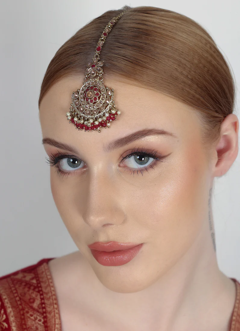 Gold Plated Bridal Tikka with Pearl, Crystal & LCT Stone Work - Image 7