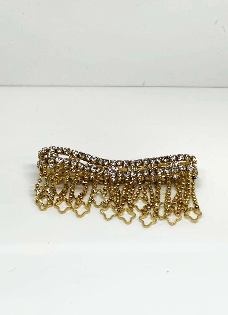 Gold Plated Diamante Stretch Bracelet with Droplet - Image 2
