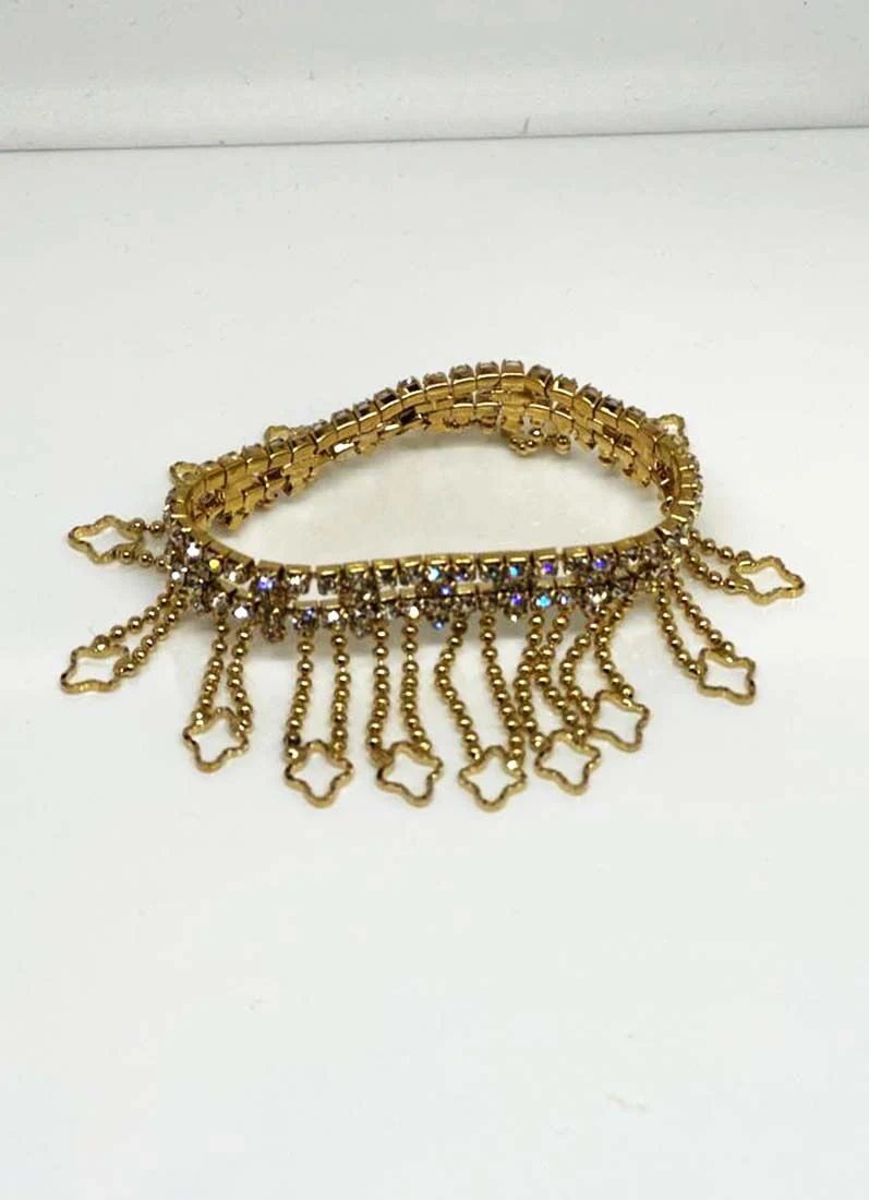 Gold Plated Diamante Stretch Bracelet with Droplet - Image 3
