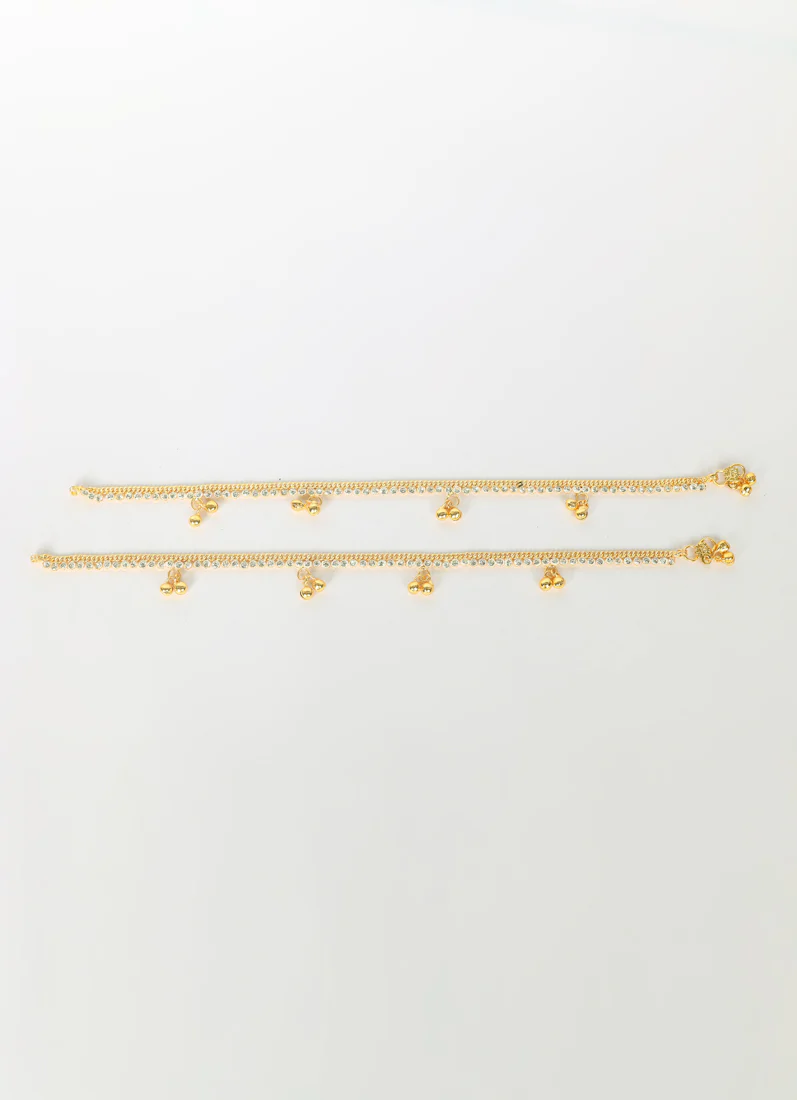 Gold Plated Diamonte  Chain Payal - Image 3