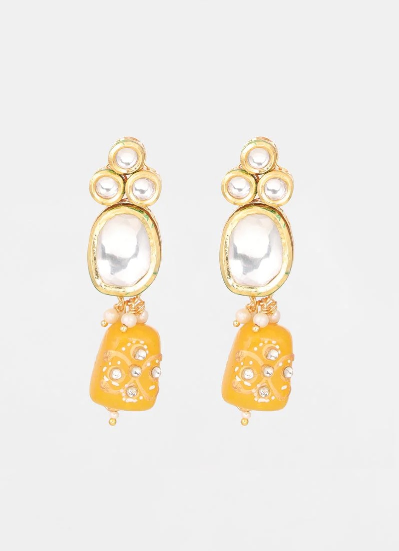 Gold Round Mirror Beads Kundan Necklace Set - Image 4