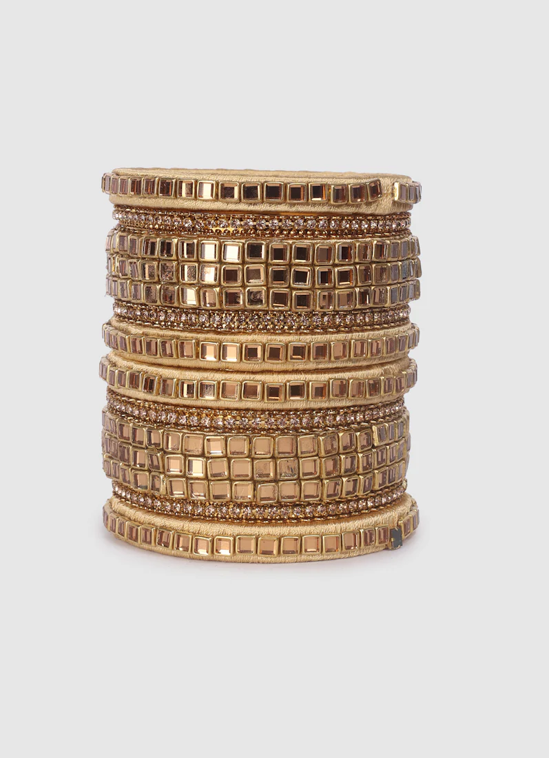 Gold Threadwork Bangle Set with Square Stones - Image 2