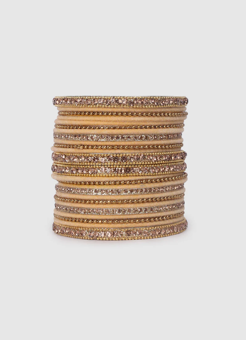 Gold Velvet Bangle Set with Gold Diamonte - Image 2