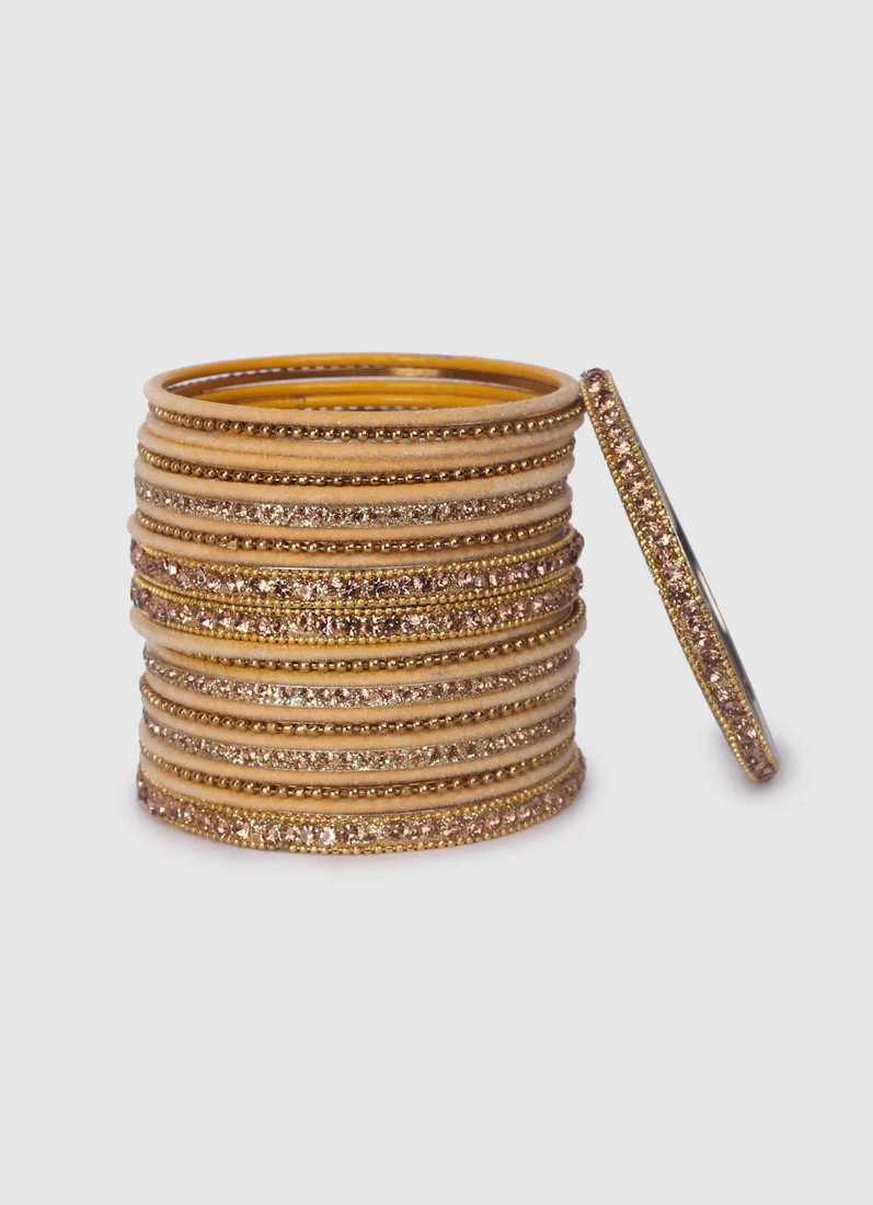 Gold Velvet Bangle Set with Gold Diamonte - Image 3