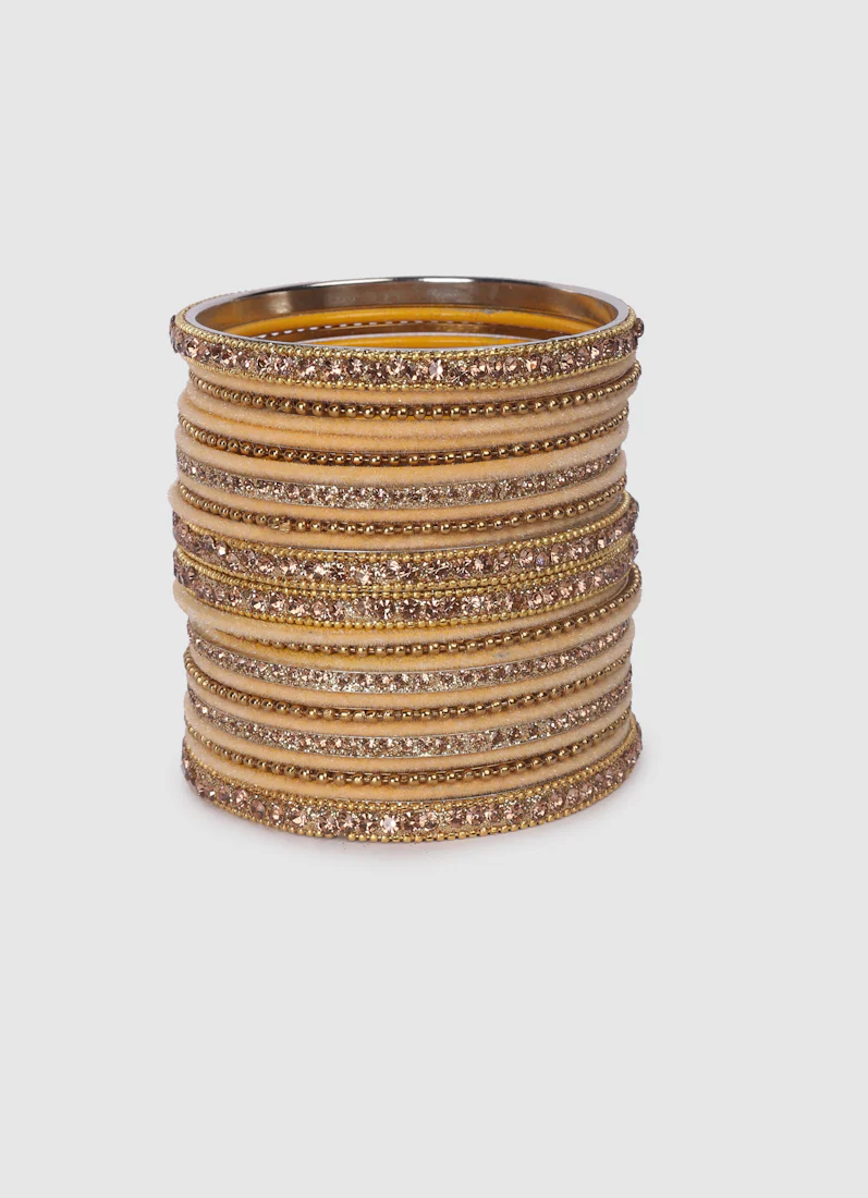 Gold Velvet Bangle Set with Gold Diamonte - Image 4