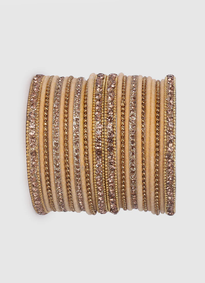 Gold Velvet Bangle Set with Gold Diamonte - Image 5