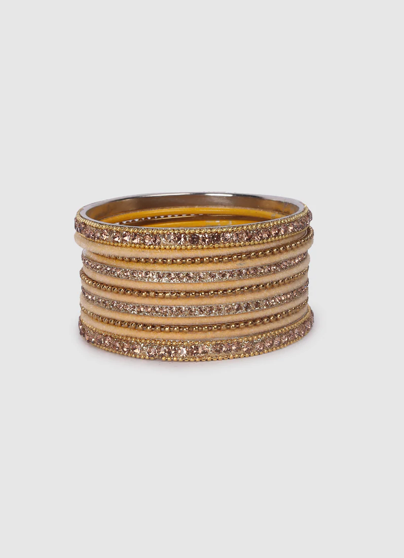 Gold Velvet Bangle Set with Gold Diamonte - Image 6