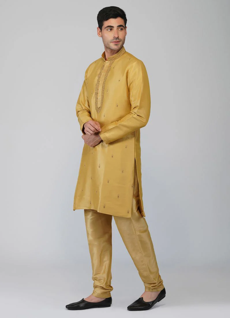 Gold Zardi Embroidered Kurta Churidaar Set - Image 2
