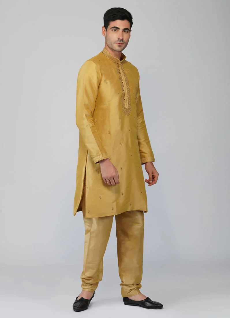 Gold Zardi Embroidered Kurta Churidaar Set - Image 3