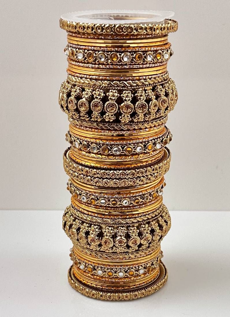Golden Anitique Kundan Double Bangle Set - Image 2
