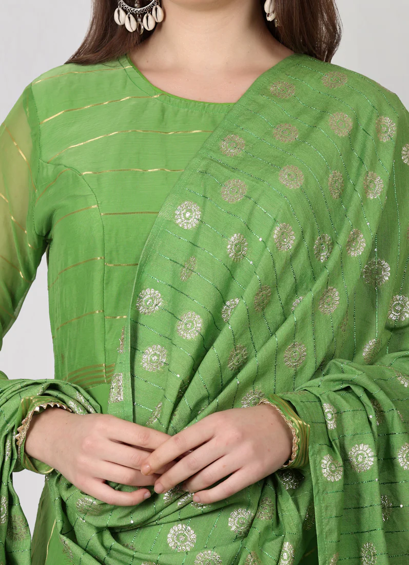Green Bias Cut Georgette Lurex  Suit Set - Image 6
