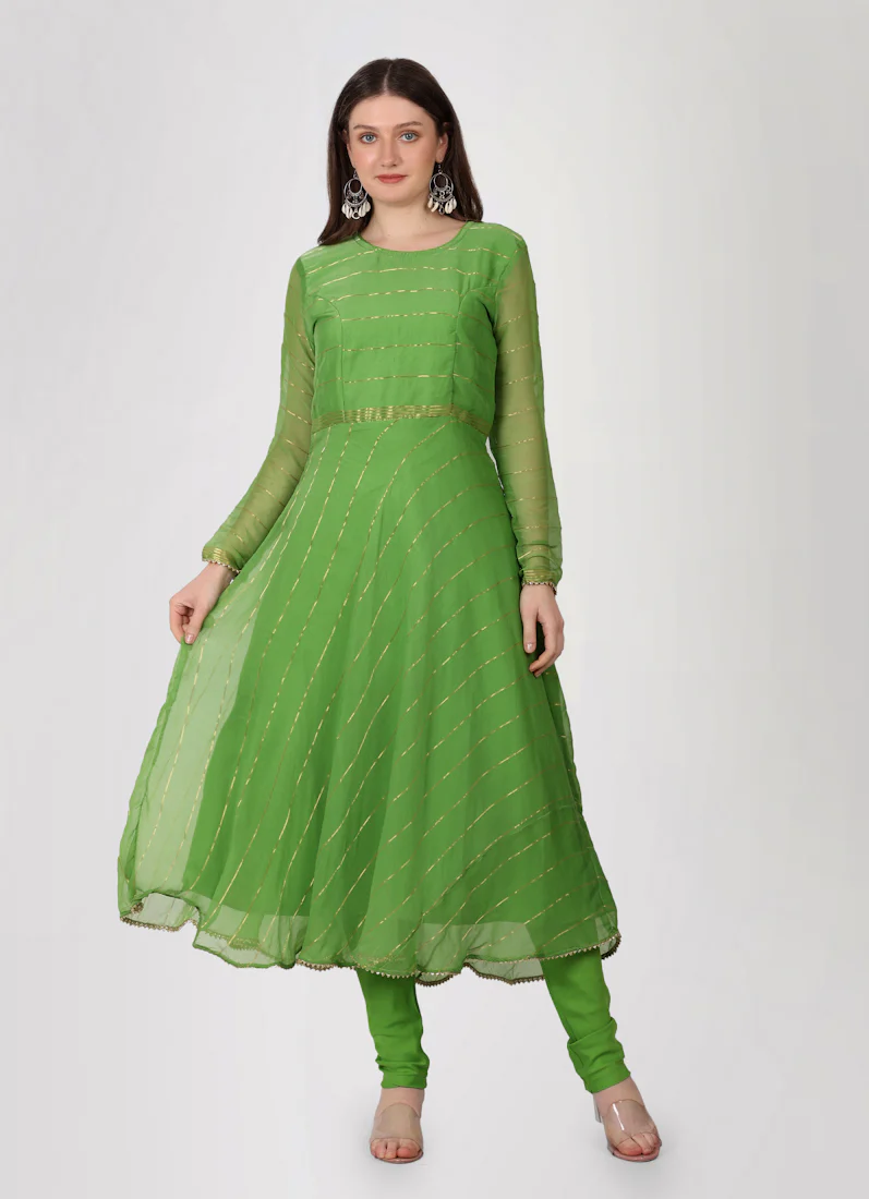 Green Bias Cut Georgette Lurex  Suit Set - Image 7