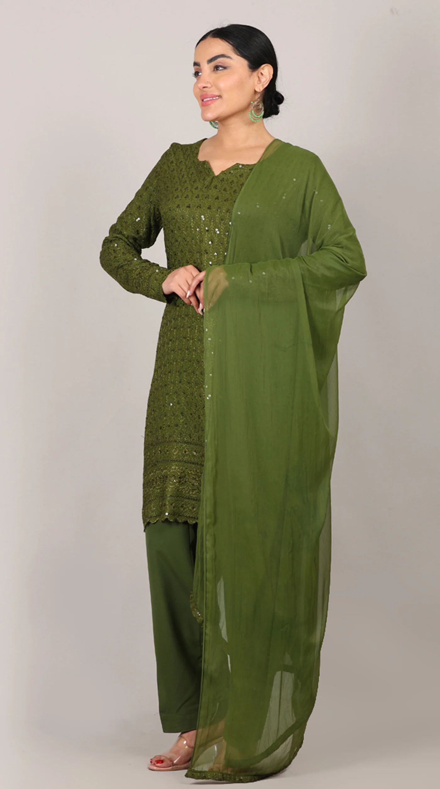 Green Chikankari Rayon Suit Set - Image 2