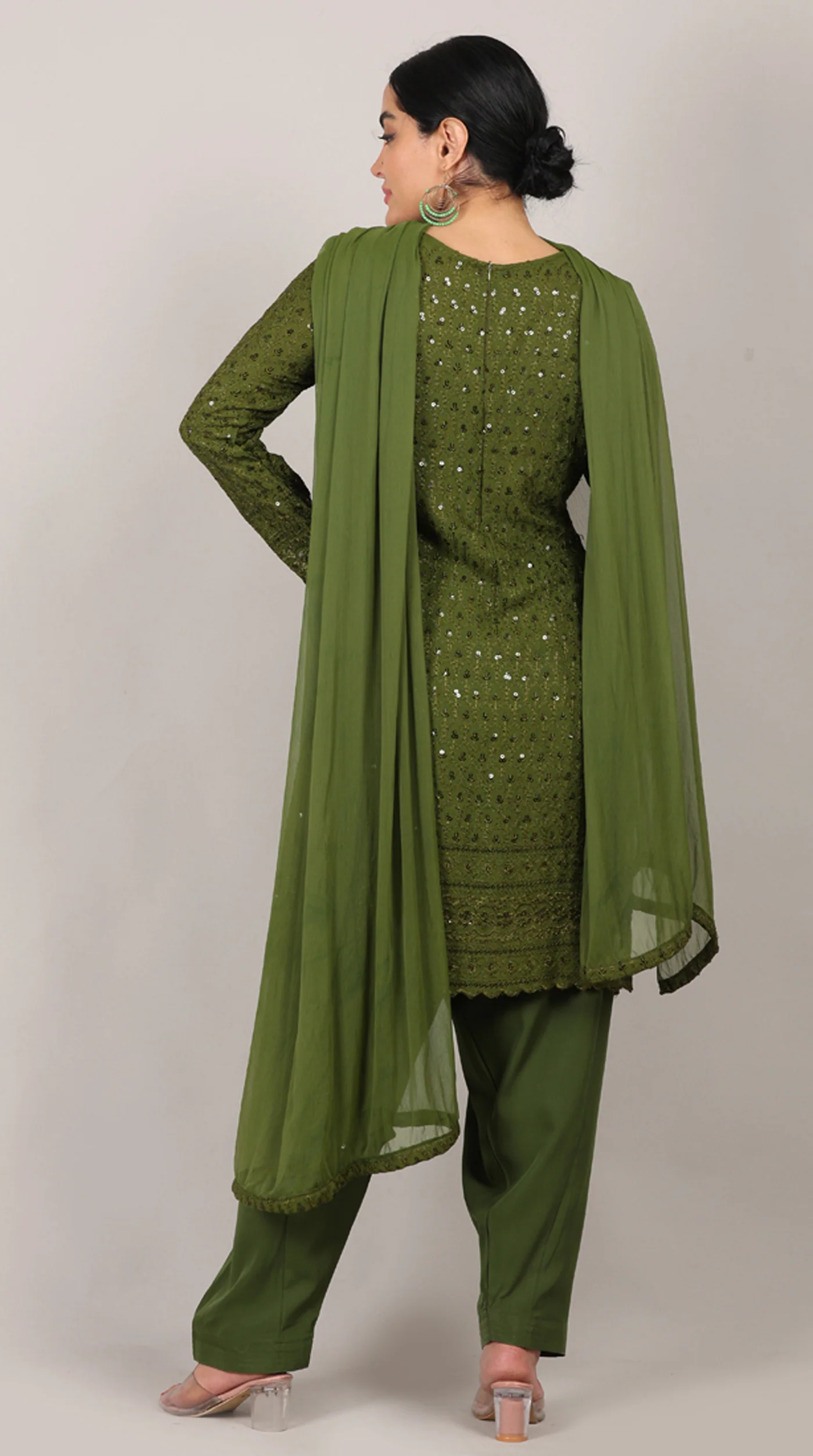 Green Chikankari Rayon Suit Set - Image 5
