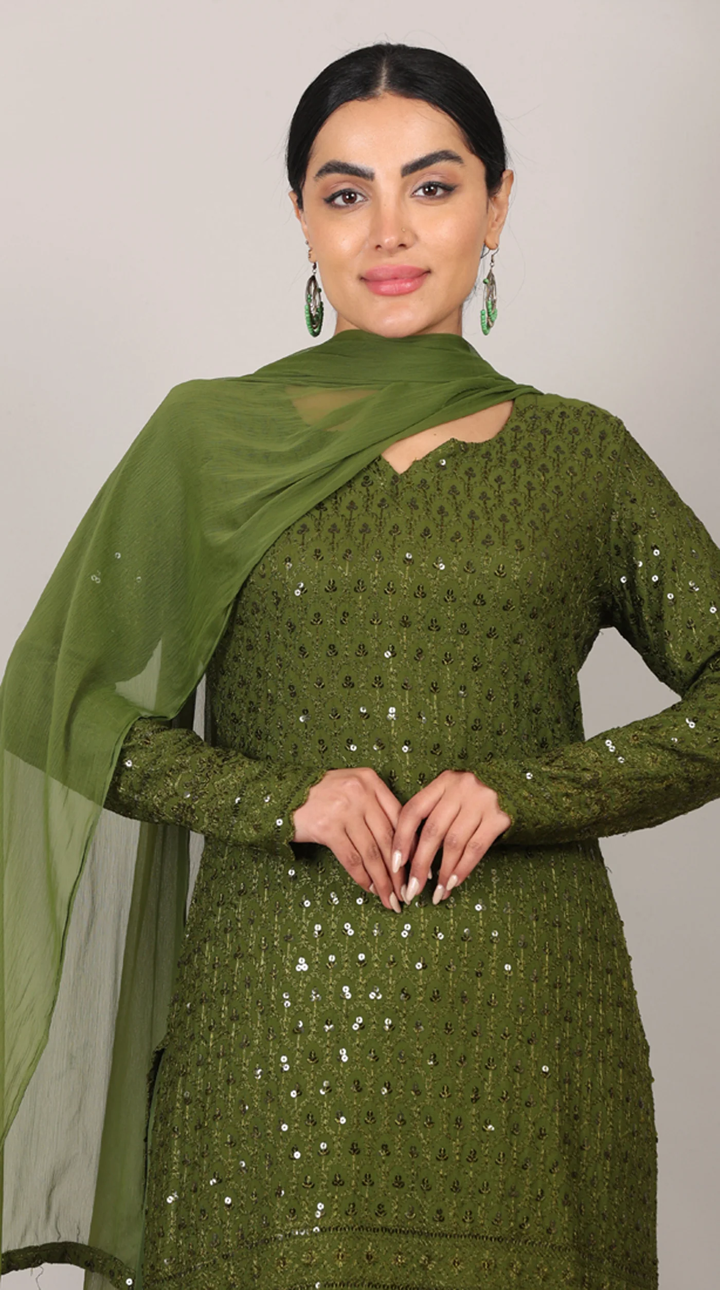 Green Chikankari Rayon Suit Set - Image 6