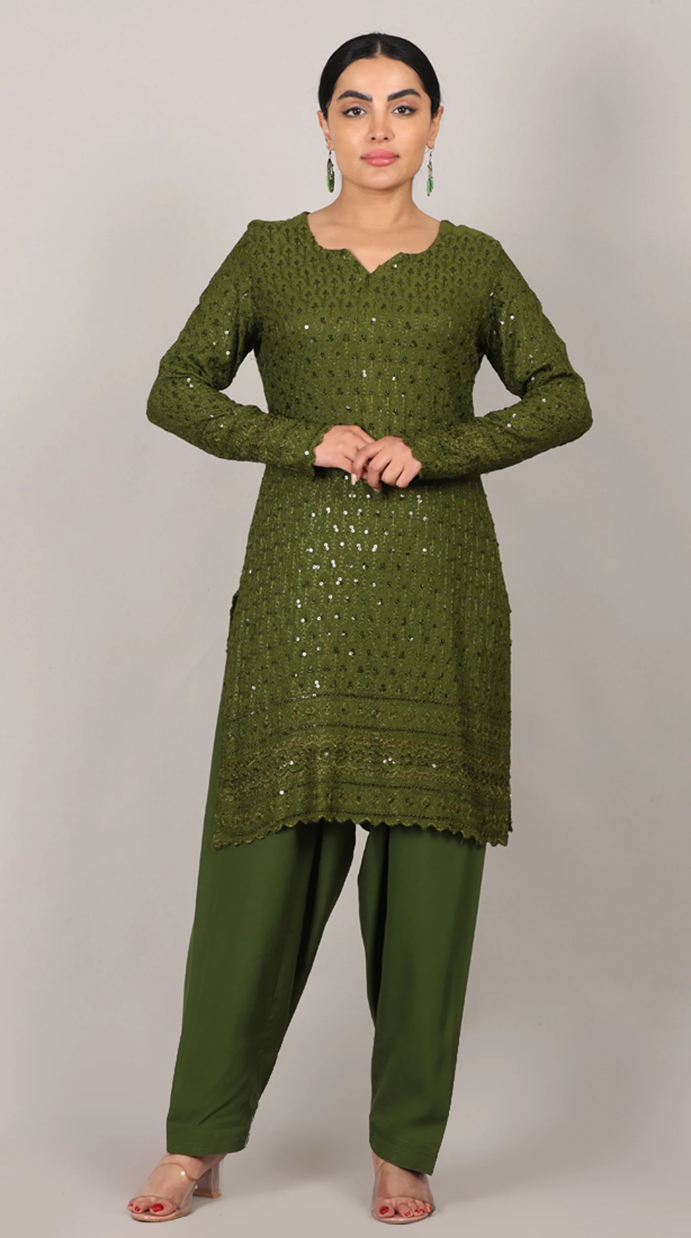 Green Chikankari Rayon Suit Set - Image 7