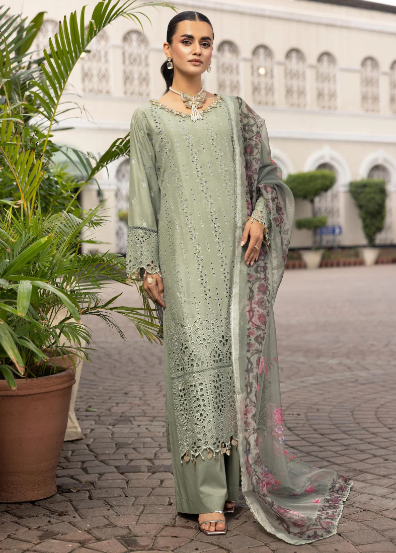 Green Chikenkari Handwork Suit Set - Image 4