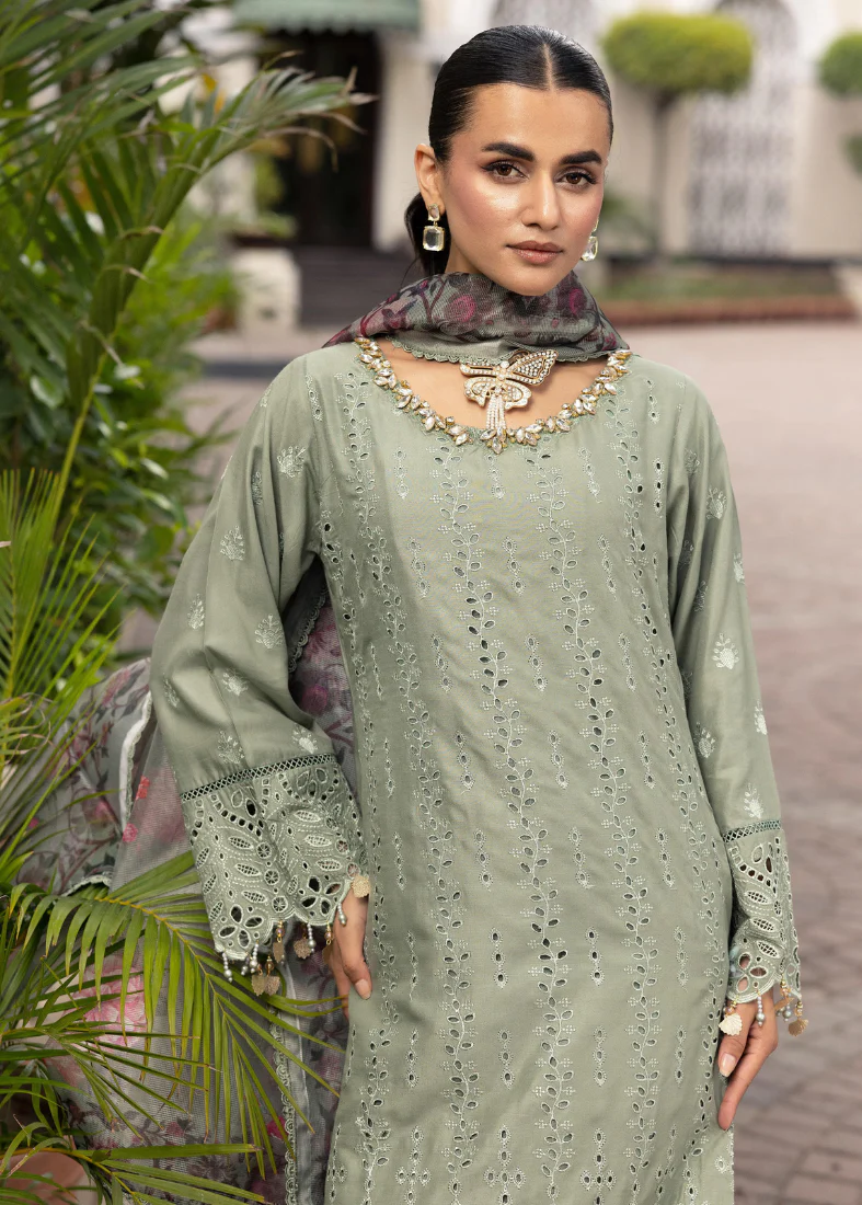 Green Chikenkari Handwork Suit Set - Image 5