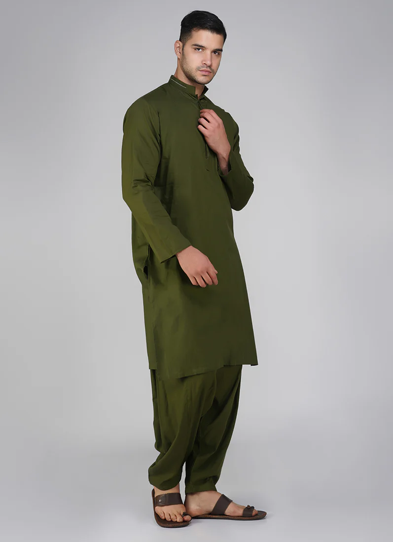 Green Cotton Kurta Salwar Set - Image 2