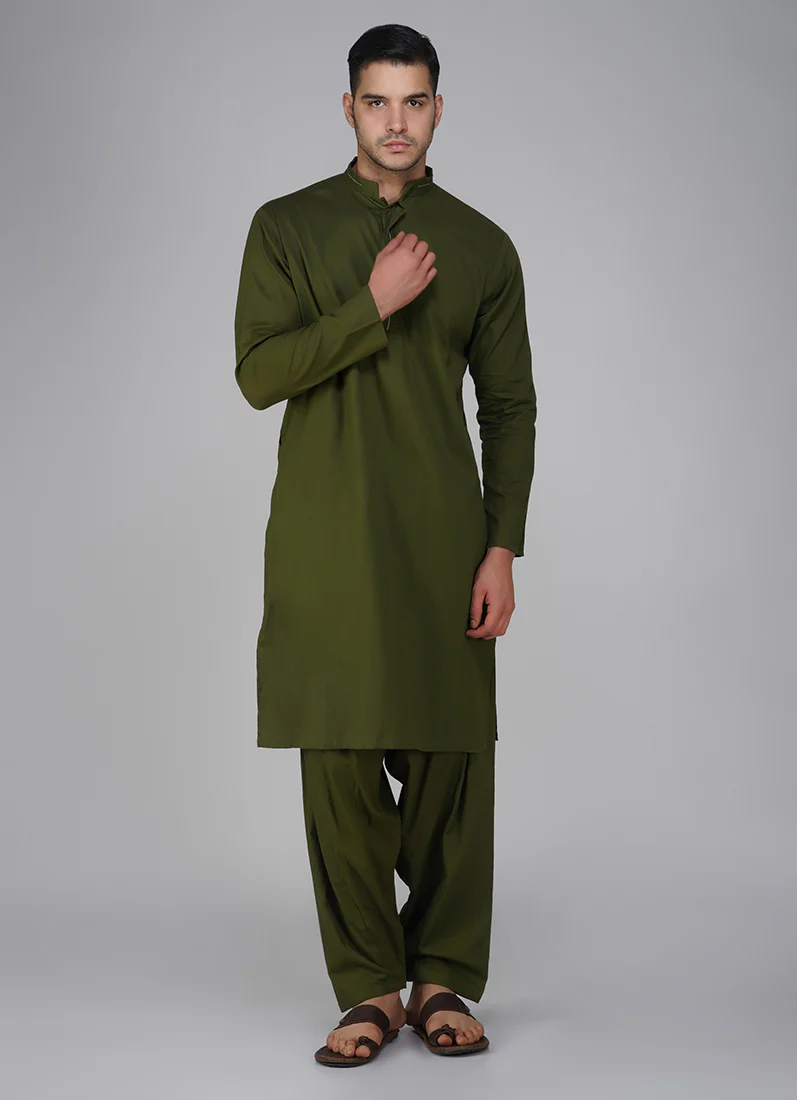 Green Cotton Kurta Salwar Set - Image 3