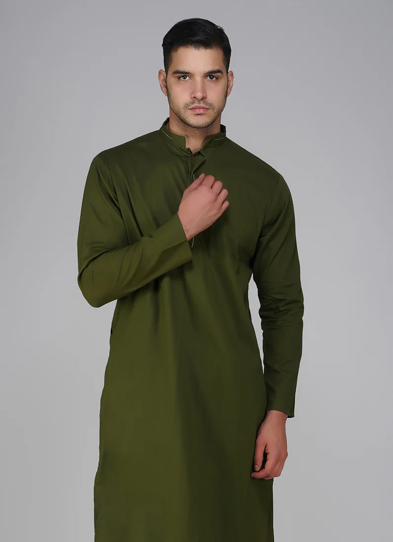 Green Cotton Kurta Salwar Set - Image 4