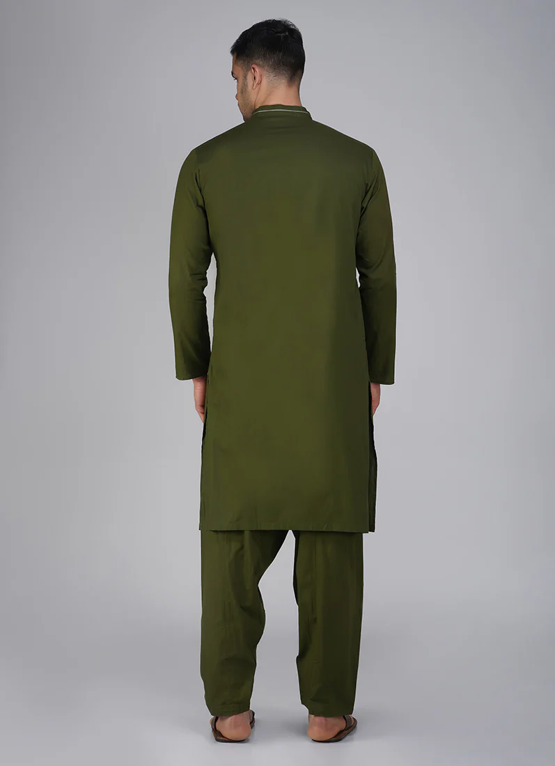 Green Cotton Kurta Salwar Set - Image 6