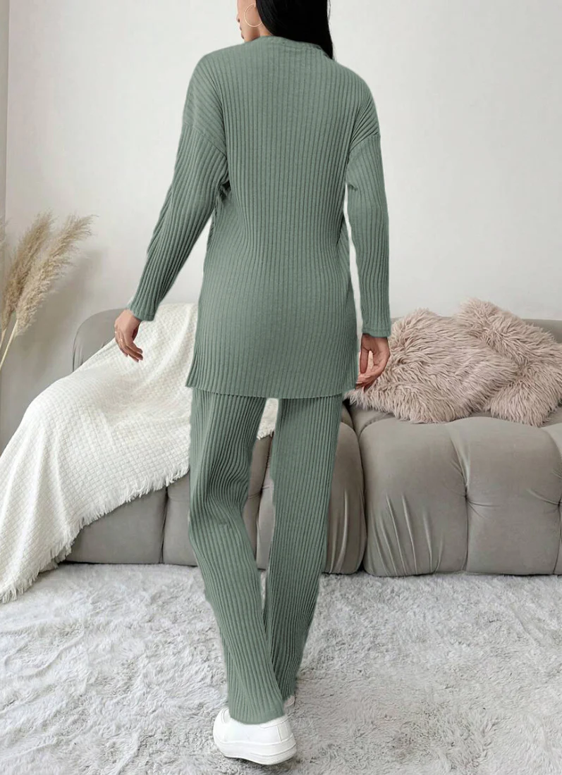 Dark Green Cotton Ribbed Co-Ord Set - Image 2