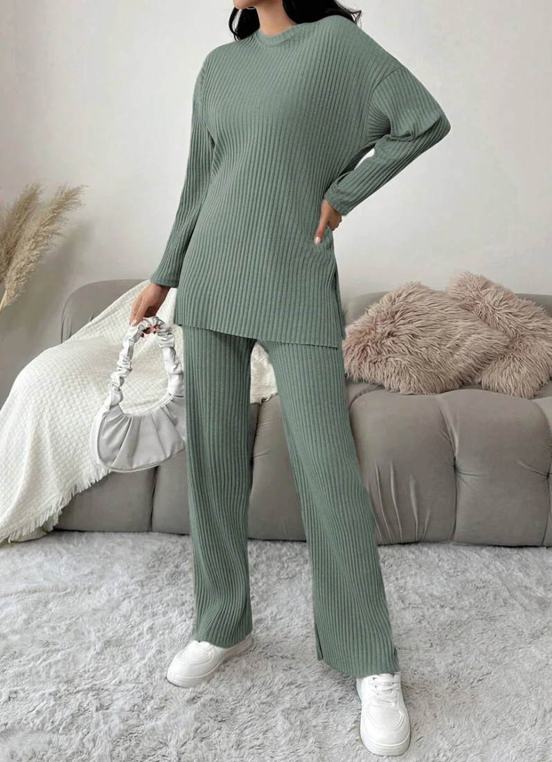 Dark Green Cotton Ribbed Co-Ord Set - Image 3