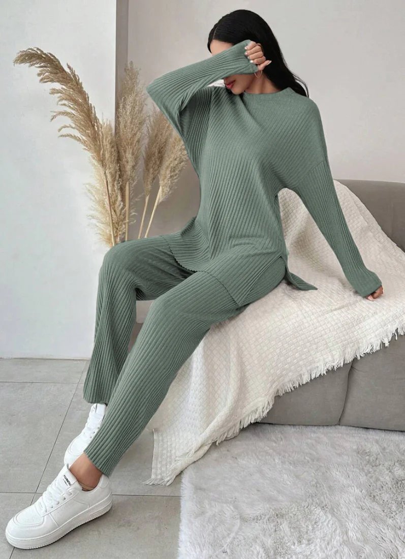 Dark Green Cotton Ribbed Co-Ord Set - Image 4