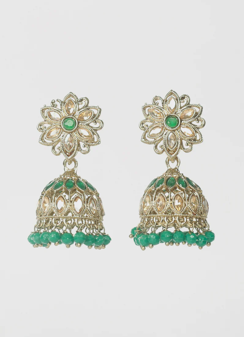 Green Diamonte Jumka Set - Image 2