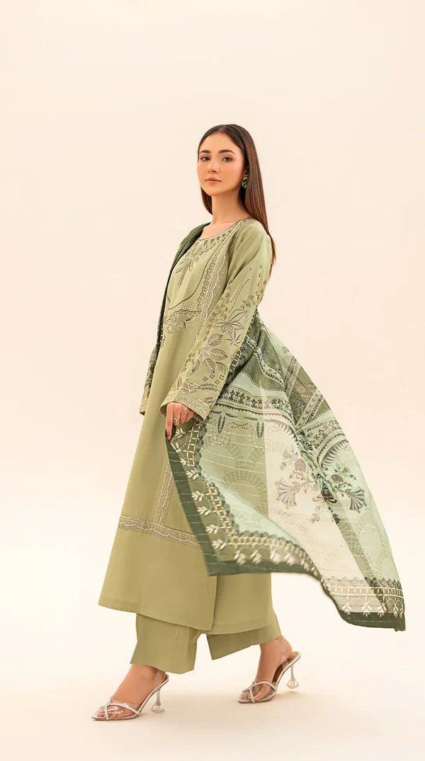 Green Embroidered Pakistani Viscose Kameez Suit - Image 4